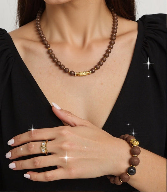 Ebony Agarwood Incense Beads Bracelet and Necklace Set